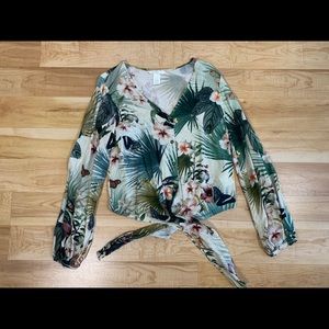 H&M Leaf Floral Print Blouse US2